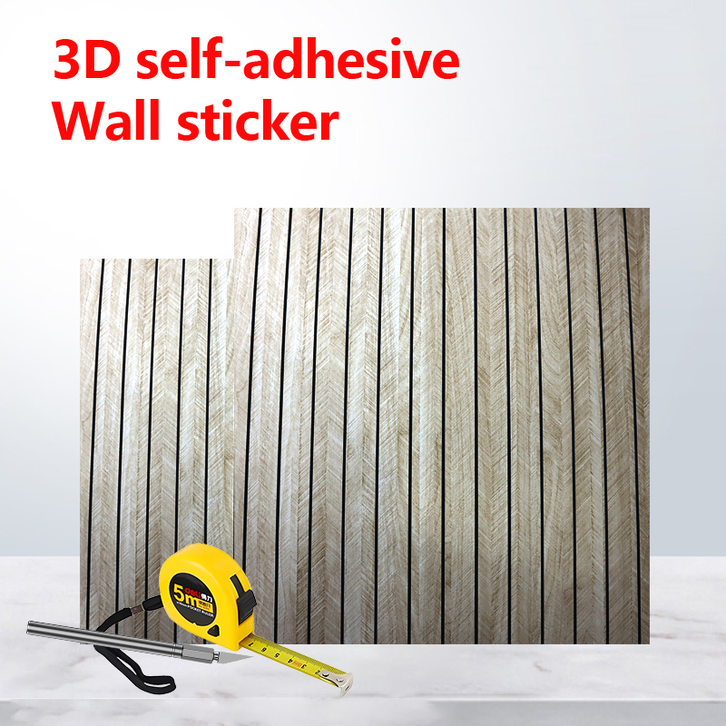 wholesale 3d self adhesive wood pattern sticker oil proof fluted wall stickers for kitchen living room